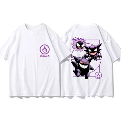Pokémon Joint Peripheral Products Short Sleeve T-Shirt Gengar Psyduck Mewtwo Printed Men's Boys and Girls Summer New Fashion Top