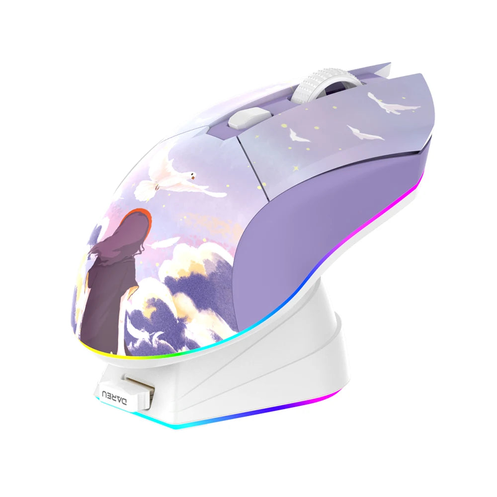 DAREU Dual Modes Gamer Mouse RGB 2.4G Wireless Wired Gaming Mice Built-in 930mAh Recharging Battery with Macro Set for PC Laptop
