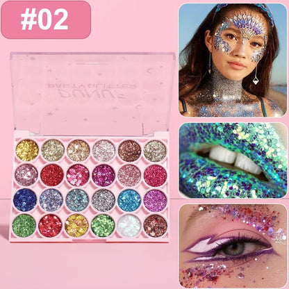 24Colors Body Face Glitter Gel Palette Waterproof Eye Hair Loose Sequins Eyeshadow Multifunctional Party Deco Makeup Cosmetics