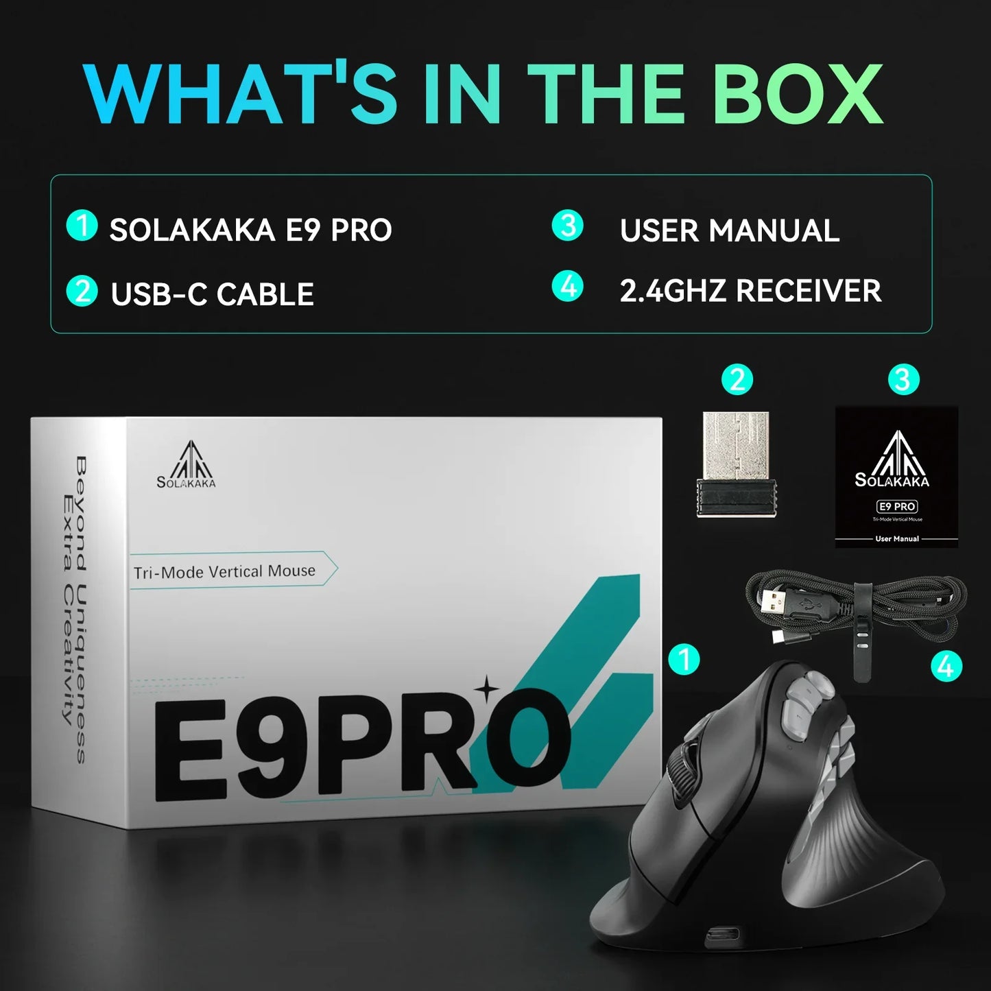 SOLAKAKA E9 Pro MMO Vertical Mouse PAW3395 Sensor 1000mAh Battery 45° Vertical Grip Ergonomic Mouse 8k Gaming Mouse