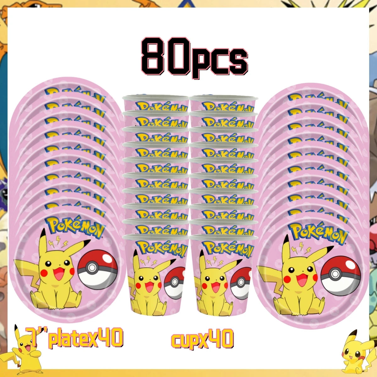Pink Pokemon Birthday Party Decoration Disposable Tableware Set Pikachu Tablecloth Cup Plate Baby Shower Kids Diy Party Supplies