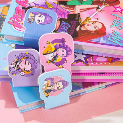 4PCS 32K Korean Style Journal Notebook, Anime Girl Group Magnetic Buckle Diary, Colorful Durable Student Stationery