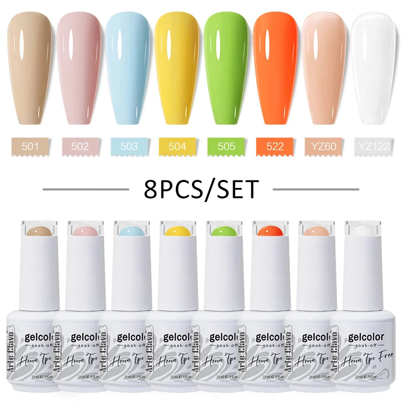 Arte Clavo 8Pcs/Set Gel Nail Polish Set 15ml Colorful Semi Permanent For Manicure Varnish Soak Off UV LED Nail Art Gel Kits