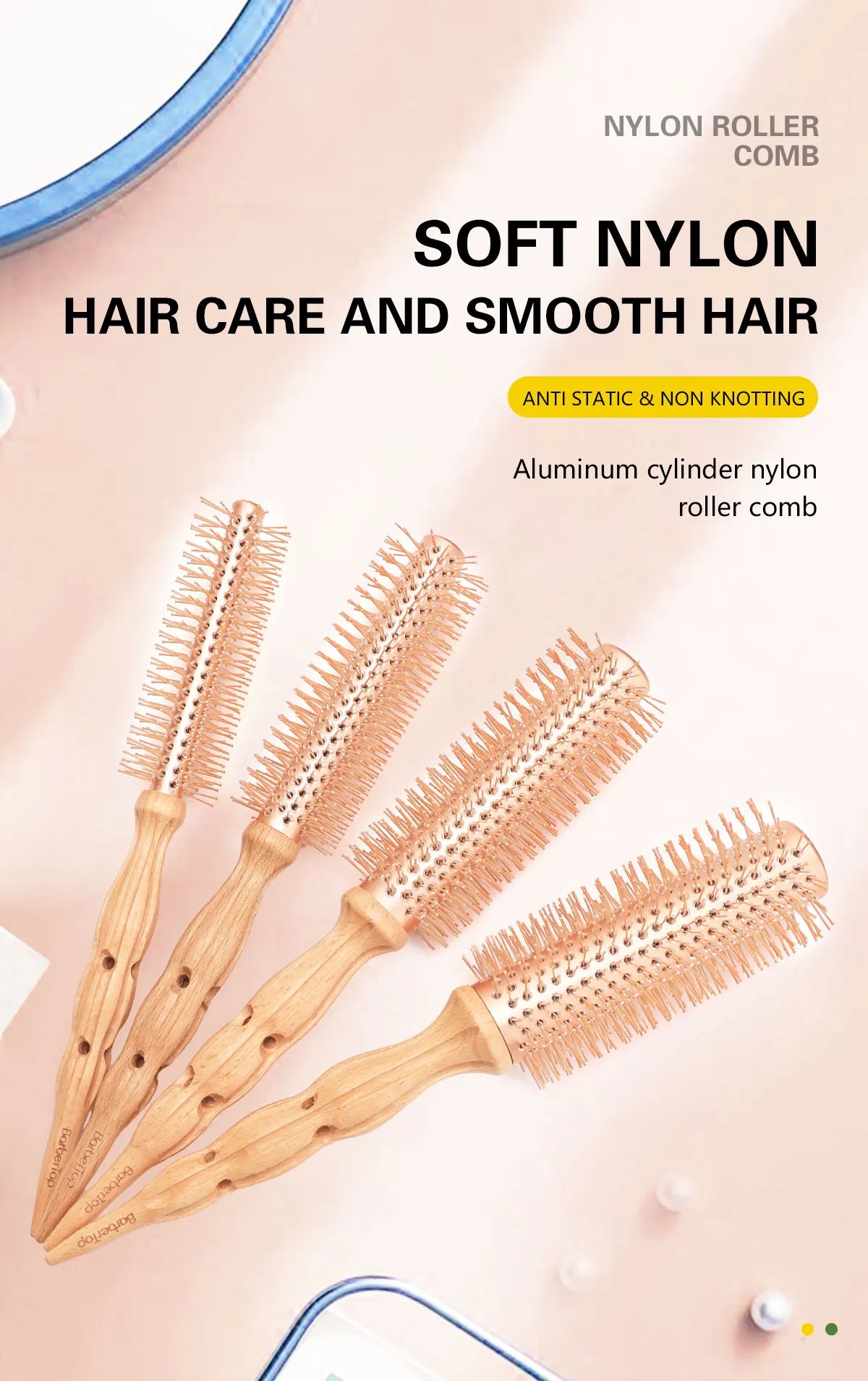 Professional Wood Round Curly Combs For Women Hairdressing Massage Brush Salon Barber Aluminum Tube Hair Styling Comb New Type