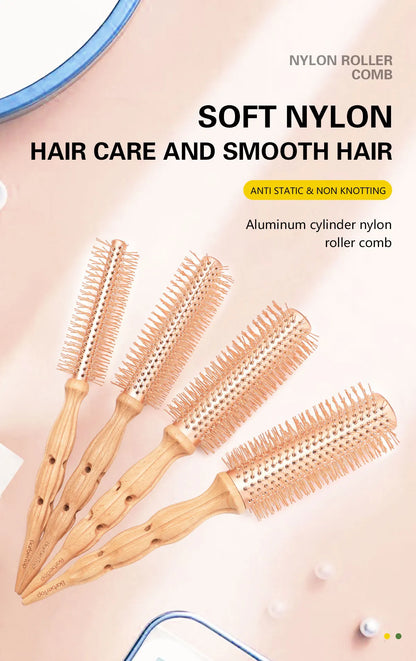 Professional Wood Round Curly Combs For Women Hairdressing Massage Brush Salon Barber Aluminum Tube Hair Styling Comb New Type
