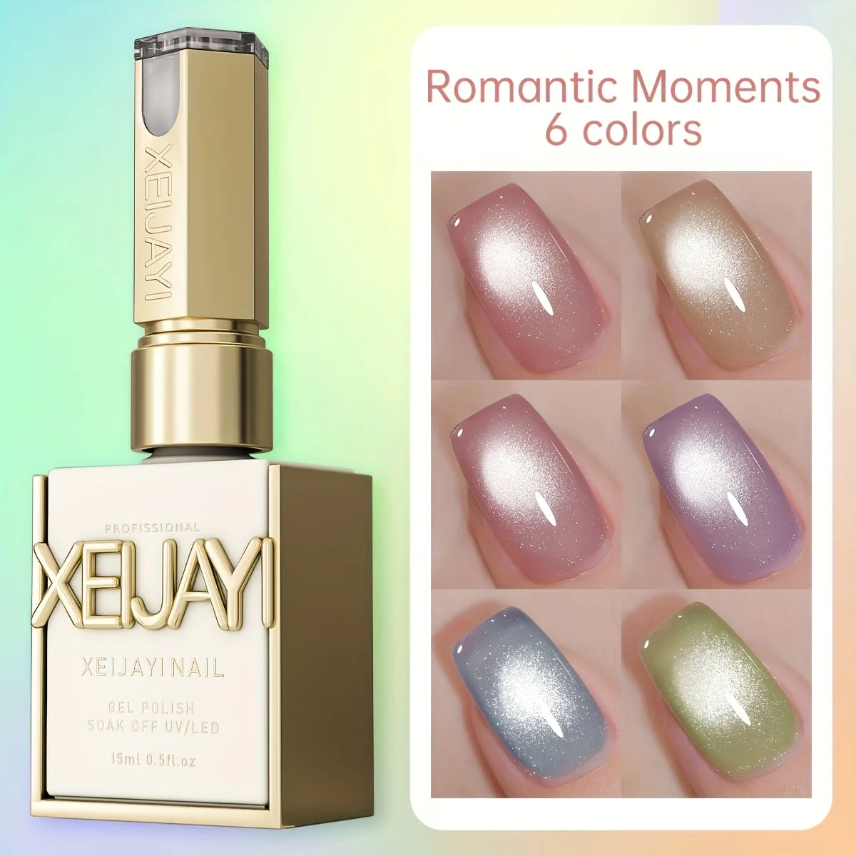 XEIJAYI 6-Color Magnetic Cat-Eye Gel Polish Set with Dual-Head Magnet Tool – Create Shimmering Nail Art with Ease