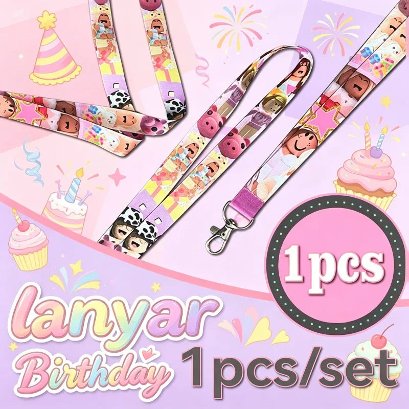 Roblox Girl Lanyard Cartoon Pattern for Reusable Events Festival Celebrations Decorative Style Birthday Party Gift Supply Set