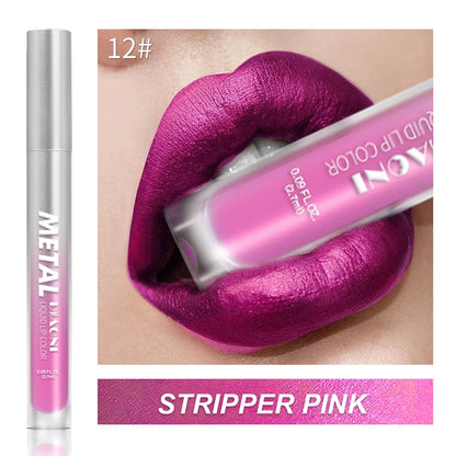 12 Colors Glitter Metallic Liquid Lipstick Pearlescent Waterproof Shiny Lip Gloss Non-stick Cup Long Lasting Shimmer Lips Makeup