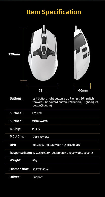DAREU A980 Wired Gaming Mouse 8KHz 26000 DPI PAW3395 RGB Optical Sensor Ergonomic Programmable Mice for PC Laptop Gamer
