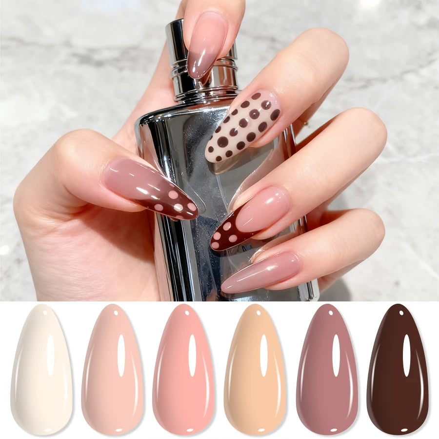 6Pcs Gel Nail Polish Set Milk Tea Popular Color UV Lamp Nail Gel for Nail Art Easy Apply & Soak Off DIY Home Manicure Salon Use