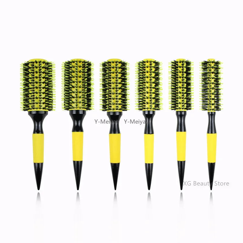 Professional 1/6pcs Boar Bristle Wooden Hair Comb Round Hair Brush Curling Combs Woman Hair Curlerl Hairdresser Styling Tool