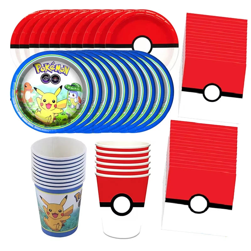 60pcs Pokemon Tableware Pikachu Birthday Decoration Disposable Cups Plates Napkins Happy Birthday Baby Shower Supplies Toys ﻿