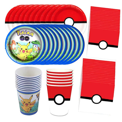 60pcs Pokemon Tableware Pikachu Birthday Decoration Disposable Cups Plates Napkins Happy Birthday Baby Shower Supplies Toys ﻿