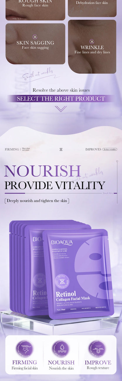 BIOAQUA Retinol & Collagen Anti-Wrinkle Mask Set: 5-Piece Rejuvenating Treatment