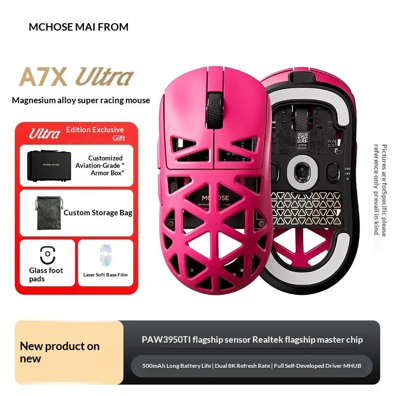 MCHOSE A7X Ultra Magnesium Alloy Wireless Mouse Game E-sports Bluetooth third mock examination PAW3950TI Lightweight