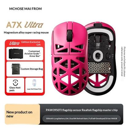 MCHOSE A7X Ultra Magnesium Alloy Wireless Mouse Game E-sports Bluetooth third mock examination PAW3950TI Lightweight