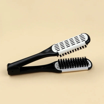 Pro Hairdressing Straightener Hairbrush Nylon Hair Straightening Double Brushes V Shape Comb Clamp Not Hurt Styling Tools DIY