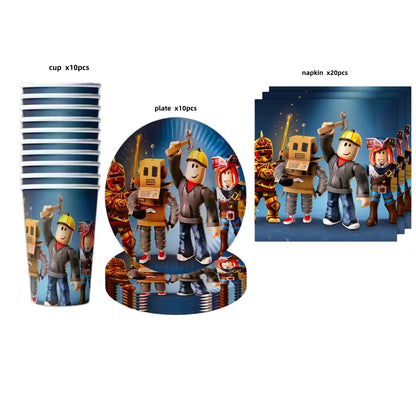 Roblox Boy Kids Set Birthday Party Decorations Tableware Tablecloth Cup Plate Napkin Bags Baby Shower Roblox Party Favor Kits