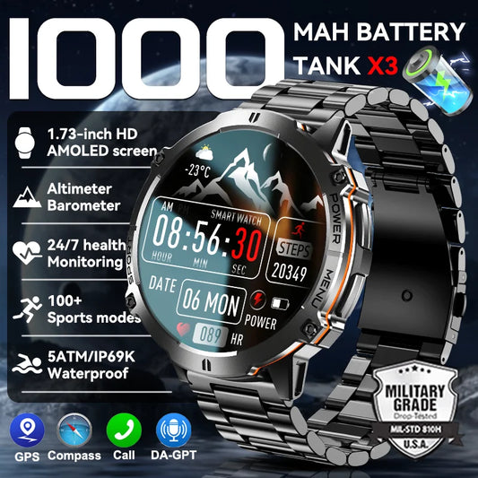TANK X3 Smartwatch – GPS, BT Call, Compass & 5ATM Waterproof