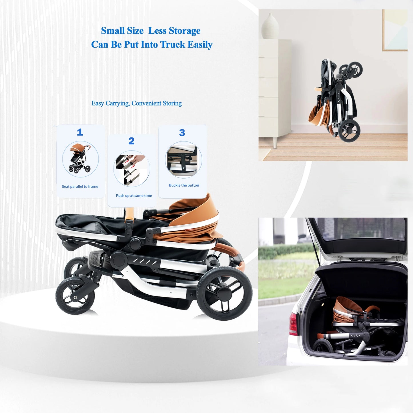 Baby Stroller High-Land scape Baby Carriage Adjust Position for Infant Toddler Portable Folding Pram Reversibale Stroller 2in1