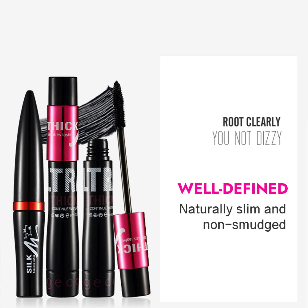 GECOMO 4D Silk Fiber Mascara Combo Set: Double Tube Waterproof Lash Extension