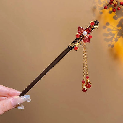 Retro Red Flower Hair Stick.