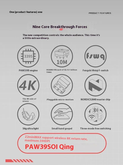 Zaopin Z2 Mini Wireless Mouse 3modes 8k Paw3950  Bluetooth Game Mouse Nordic 52840 Lightweight Customized Gaming Accessory Gifts
