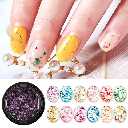 MEET ACROSS 6Pcs//Set Dried Flower Gel Nail Polish Natural Flower Fairy Gel Nail Art Painting Varnishes Summer Varnish For Nail