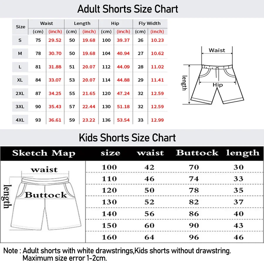Bandai Pokemon World Periphery Pocket Monster Gym Shorts Adult Kids 3D Printed Shorts Summer Quick-dry Lightweight Beach Shorts