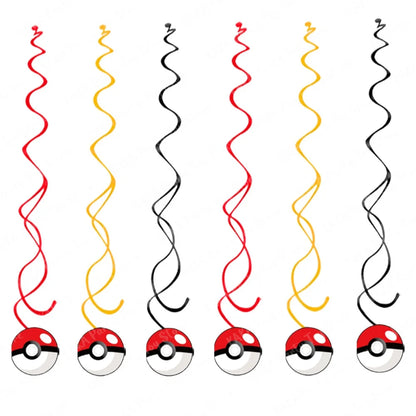 6/12/18/24Pcs Pokemon Hanging Swirls Decorations Pikachu Ceiling Swirl Foil Decor Kids Baby Shower Birthday Party Supplies