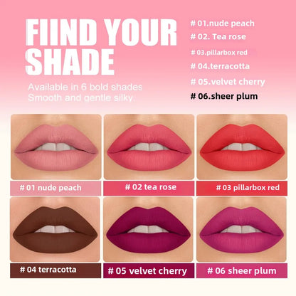 Velvet Matte Lipstick Non Transfer Waterproof Highly Pigmented Longwear Nude Peach Brown Cherry Tones Smooth Lip Makeup