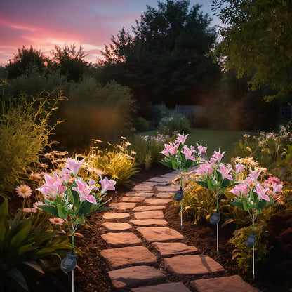 Auto Solar Lily Garden Lights (7 Heads) - Waterproof LED Outdoor Flower Decor for Yard, Pathway, Camping, Wedding | Ground Spike