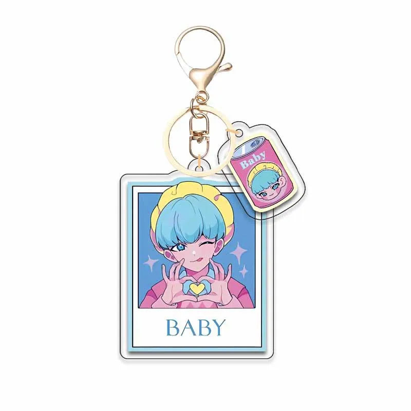 8pcs Girls Group Anime Fans Backpack for School & Outdoor, Double-Sided Spray Acrylic Keychain Lovely Gift for Frien