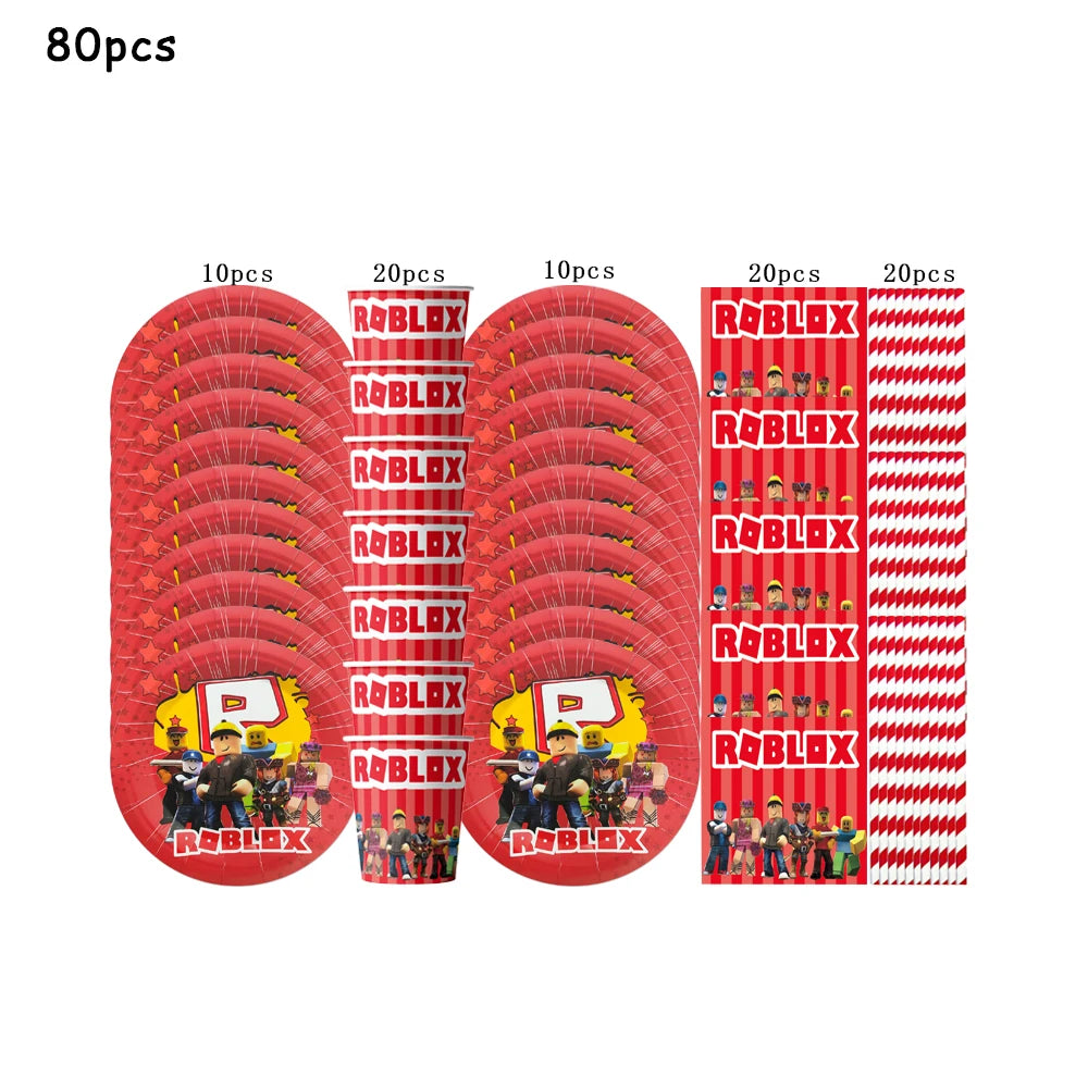 Robot Boy Happy Birthday Decoration Tableware Set Roblox Paper Tablecloth Plate Cup Cake Balloon Baby Shower Game Party Supplies