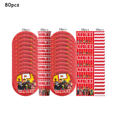 Robot Boy Happy Birthday Decoration Tableware Set Roblox Paper Tablecloth Plate Cup Cake Balloon Baby Shower Game Party Supplies