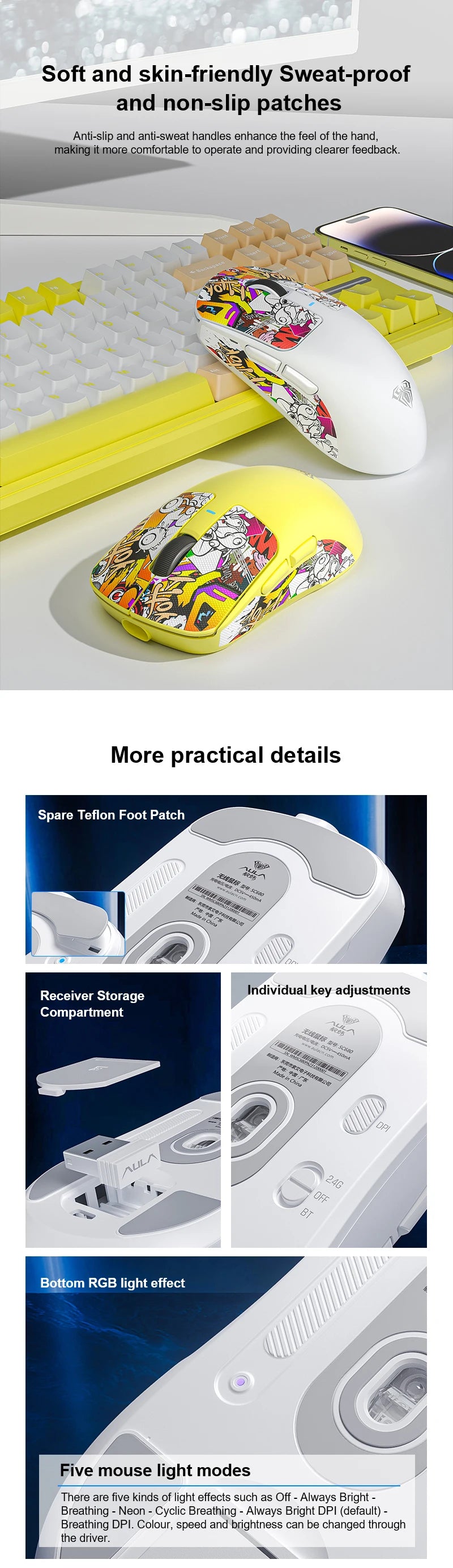 AULA SC680 Gaming Mouse Three Mode 2.4G Bluetooth Wireless Mouse 26000DPI Lightweight Mouse Paw3395 E-sports Gamer For PC