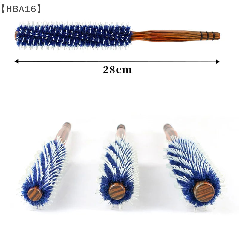 Wood Handle Round Rolling Brush Boar Bristle Nylon Hair Comb Anti Static Brush Straight Twill Hair Comb Hairdressing Tool