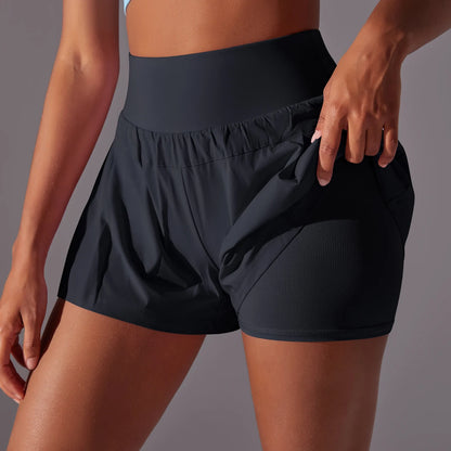 High Waist Breathable Sweat Short Women's Gym Running Short Pant Double Side Anti-Shine Casual Athletic Fitness Shorts
