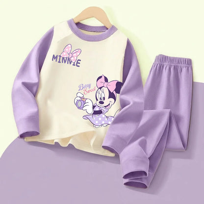 DISNEY MINNIE Printed Girls Casual Spliced Sleepwears Sets Autumn Winter Kids Comfy Soft Home Clothing Set Child Pijamas 0-10Y