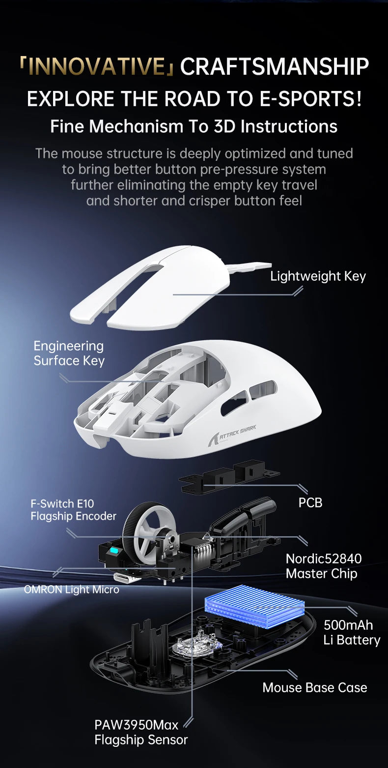 Attack Shark X8Ultra Gaming Mouse & Wireless 8K Receiver,Bluetooth Wireless Connection,PAW3950MAX Sensor,42000DPI,Type-C