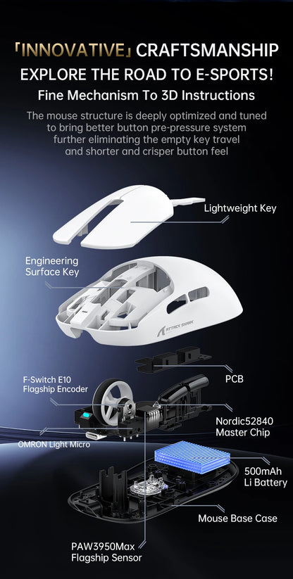 Attack Shark X8Ultra Gaming Mouse & Wireless 8K Receiver,Bluetooth Wireless Connection,PAW3950MAX Sensor,42000DPI,Type-C