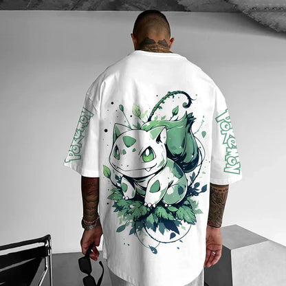 Pokémon Japanese Anime Peripheral Mimikyu Bulbasaur Short Sleeve T-Shirt Pokémon Summer Men's Fashion Breathable Sports Top