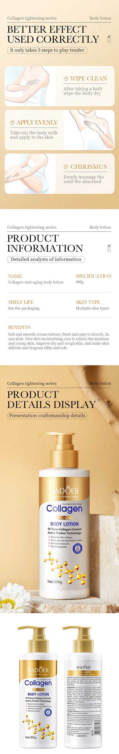 SADOER Collagen Firming Body Lotion: 10 Times Collagen Anti-Aging Hydrator