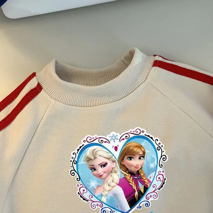 Girls' Frozen "Heart of Sisters" 2-Piece Jogger Set: Pullover Sweatshirt & Striped Pants