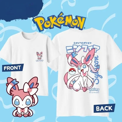 2025 Summer Pokémon Anime SYLVEON 100% Pure Cotton Printed T-shirt Men Harajuku Loose Casual Versatile Short-sleeved Loose Y2k
