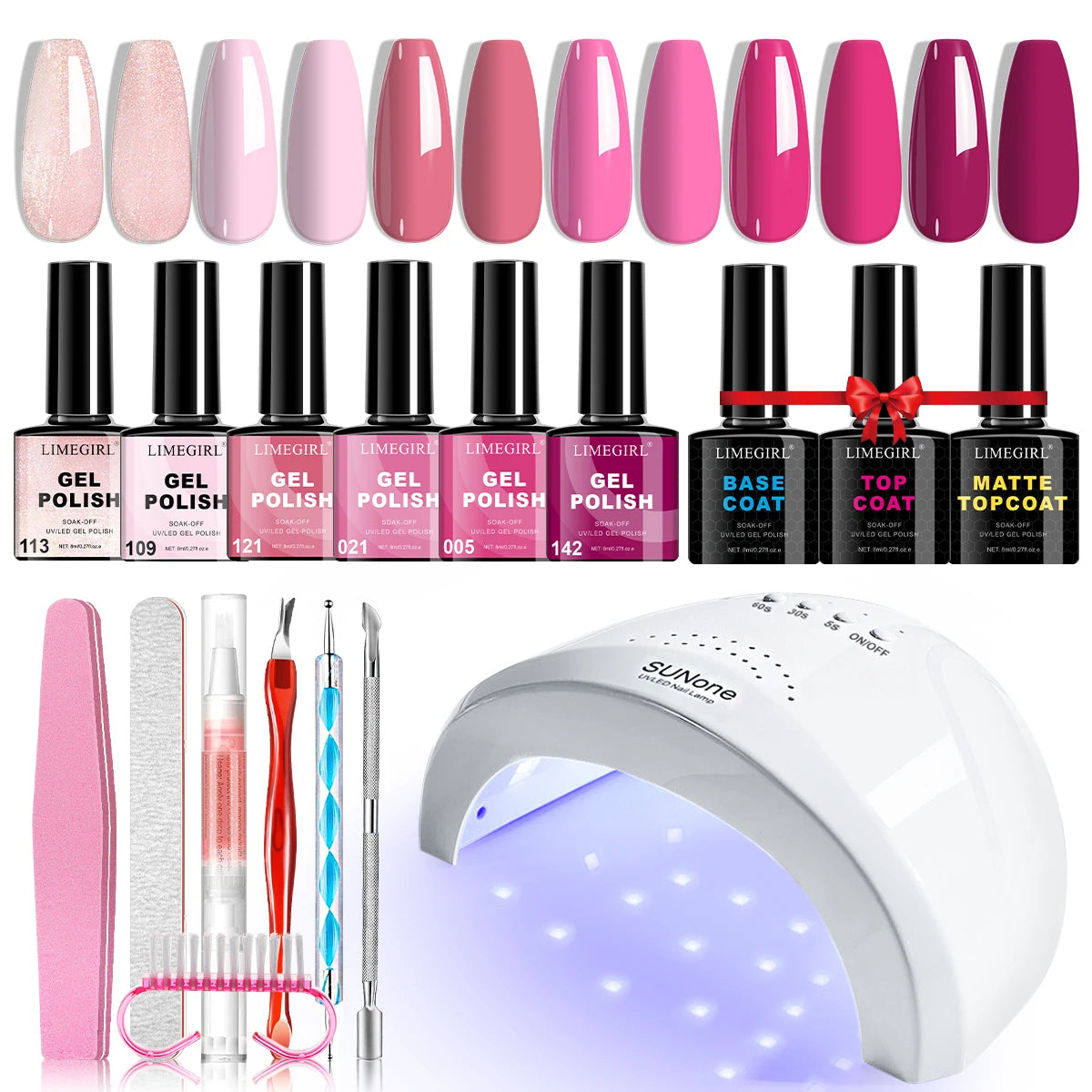 Limegirl Gel Nail Kit with Nail Lamp, 8ml Morandi Set, Base/Top/Matte, 30 Days Wear, UV/LED for Home & Salon
