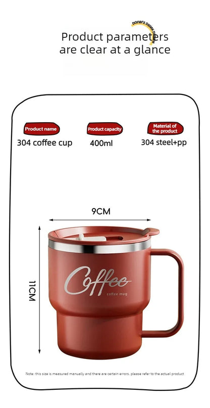 WORTHBUY 304 Stainless Steel Double Wall Insulated Coffee Cup With Handle Portable Students Leak-proof Water Cup Milk Coffee Mug