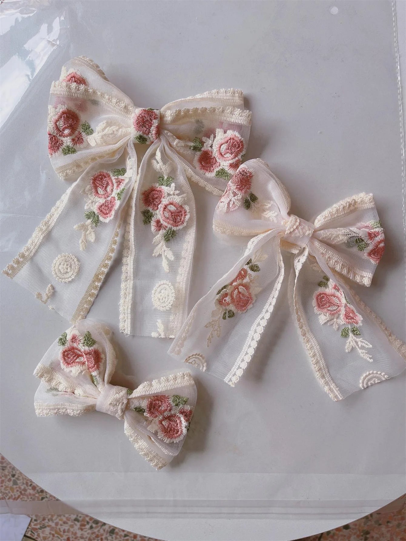 Embroidered Lace Hair Bow.