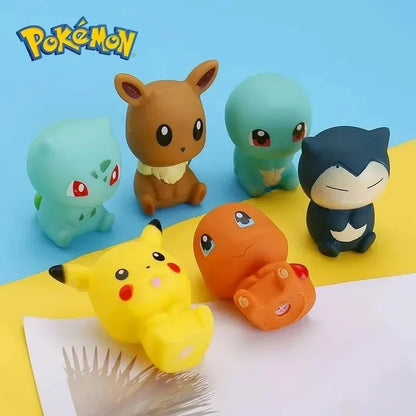 Pokemon 6pcs/set Baby Bathroom Toys Pikachu Bulbasaur Charmander Squirtle Eevee Action Figure Soft Vocal Kids Bath Doll Gifts