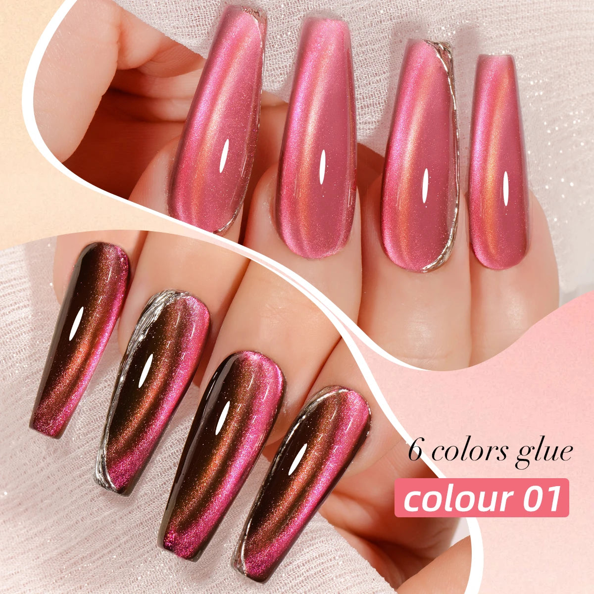 XEIJAYI 15ml 6pcs cat eye Gel Nail Polish set,Sparkling Translucent Effect for Salon, 5Colors cat Eye with Black color Quality